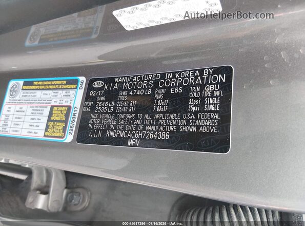KNDPMCAC6H7264386 2017 KIA SPORTAGE Gray Շարժիչի բաժամունքի տեսք