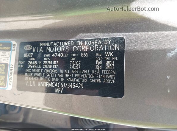 KNDPMCAC6J7346429 2018 KIA SPORTAGE Gray Widok komory silnika