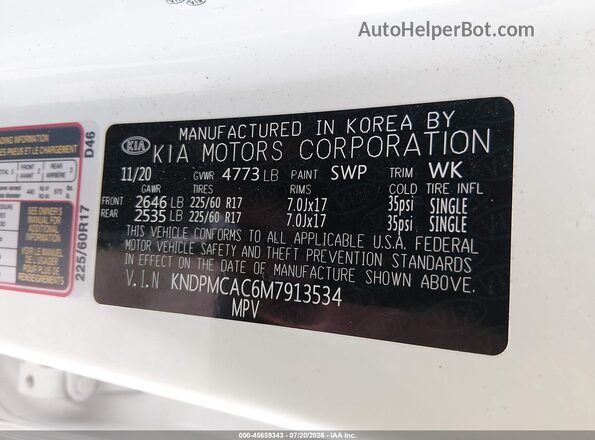 KNDPMCAC6M7913534 2021 KIA SPORTAGE Белый Вид подкапотного пространства