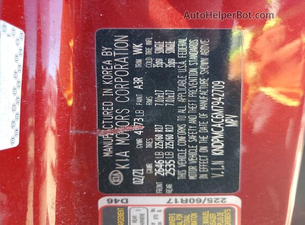 KNDPMCAC6M7942709 2021 KIA SPORTAGE Red Widok naklejki z numerem VIN