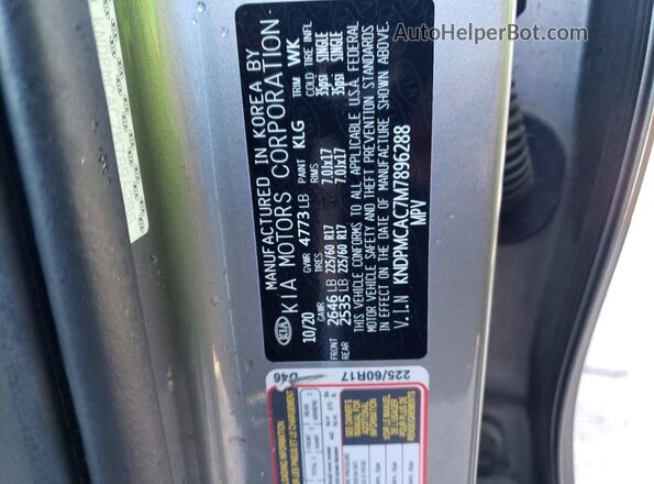KNDPMCAC7M7896288 2021 KIA SPORTAGE Silver Вид наклейки з VIN-кодом
