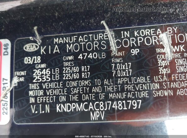 KNDPMCAC8J7481797 2018 KIA SPORTAGE Black Շարժիչի բաժամունքի տեսք