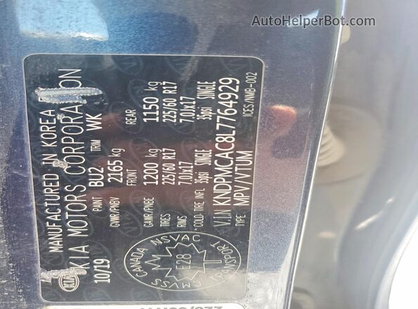 KNDPMCAC8L7764929 2020 KIA SPORTAGE Blue Widok wnętrza 360 stopni