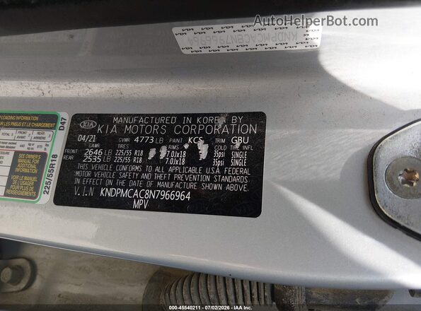 KNDPMCAC8N7966964 2022 KIA SPORTAGE Silver ძრავის განყოფილების ხედი