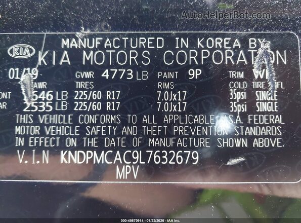 KNDPMCAC9L7632679 2020 KIA SPORTAGE Black Շարժիչի բաժամունքի տեսք