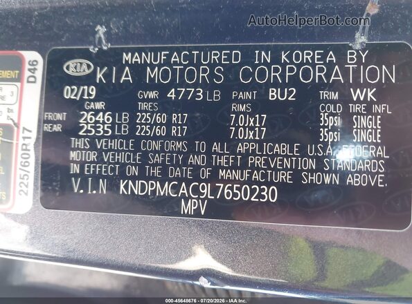KNDPMCAC9L7650230 2020 KIA SPORTAGE Gray Engine compartment view