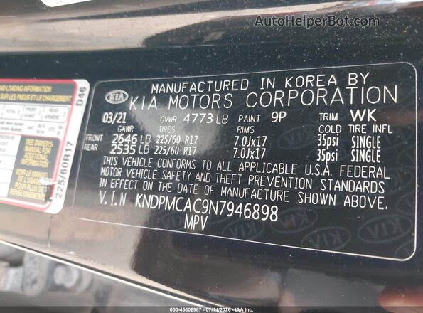 KNDPMCAC9N7946898 2022 KIA SPORTAGE Black Вид підкапотного простору