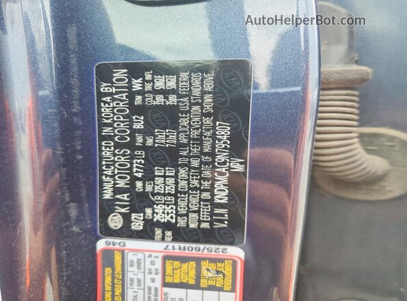 KNDPMCAC9N7954807 2022 KIA SPORTAGE Blue VIN sticker view