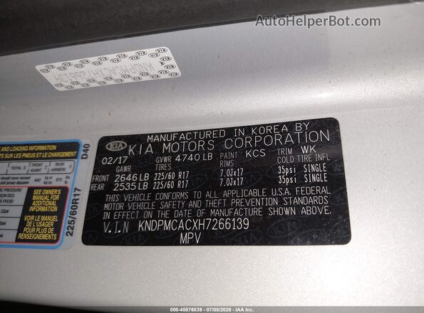 KNDPMCACXH7266139 2017 KIA SPORTAGE Silver Widok komory silnika