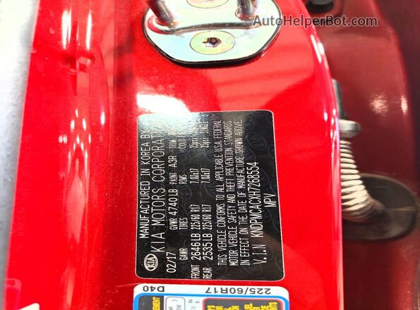 KNDPMCACXH7268554 2017 KIA SPORTAGE Red Widok naklejki z numerem VIN