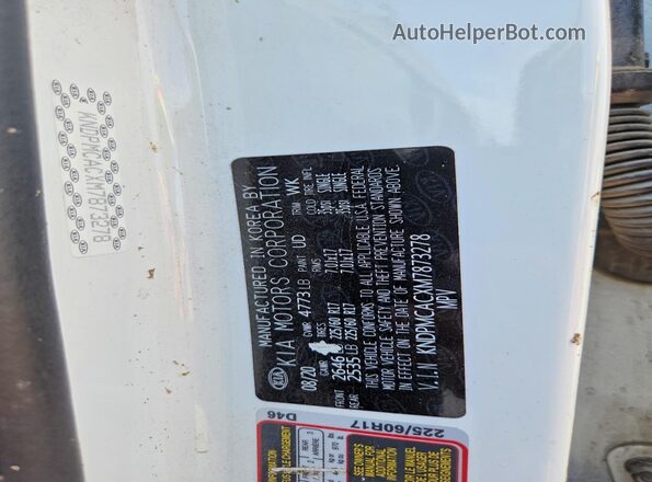 KNDPMCACXM7873278 2021 KIA SPORTAGE White VIN კოდის სტიკერის ხედი