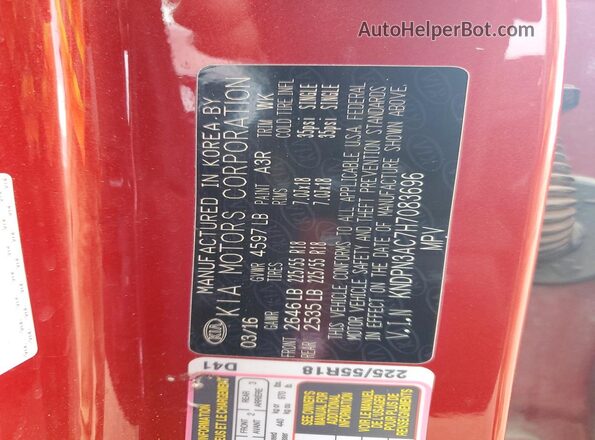 KNDPN3AC7H7083696 2017 KIA SPORTAGE Red VIN sticker view
