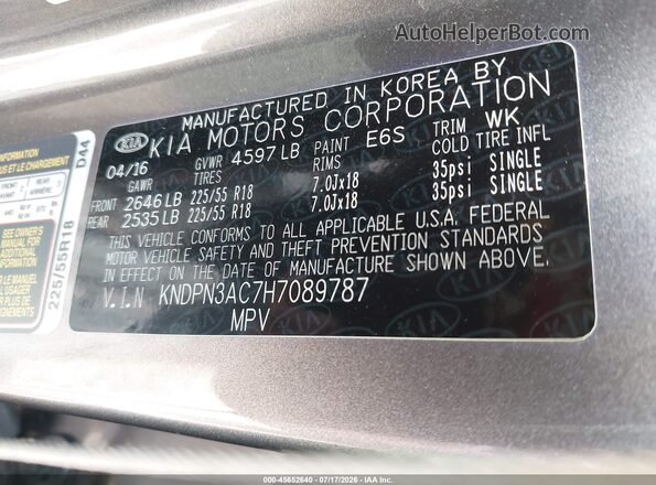 KNDPN3AC7H7089787 2017 KIA SPORTAGE Серый Вид подкапотного пространства