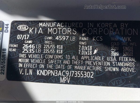 KNDPN3AC9J7355302 2018 KIA SPORTAGE Gray Շարժիչի բաժամունքի տեսք