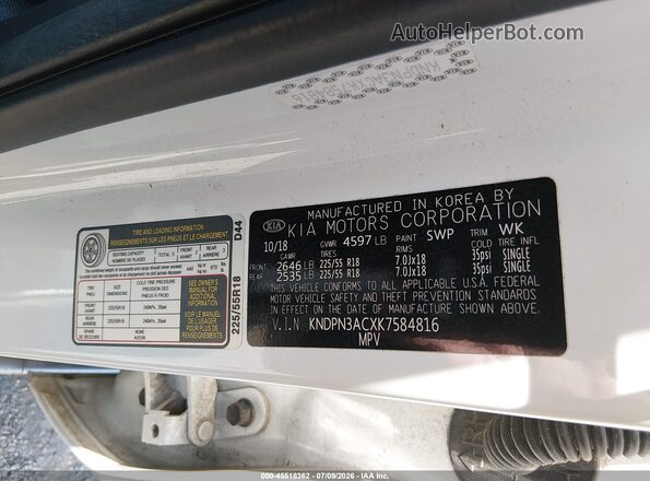 KNDPN3ACXK7584816 2019 KIA SPORTAGE Белый Вид подкапотного пространства