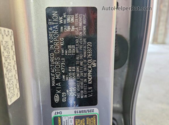 KNDPNCAC0L7633720 2020 KIA SPORTAGE Silver Widok naklejki z numerem VIN