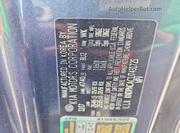 KNDPNCAC1J7431725 2018 KIA SPORTAGE Blue VIN կոդի պիտակի տեսք