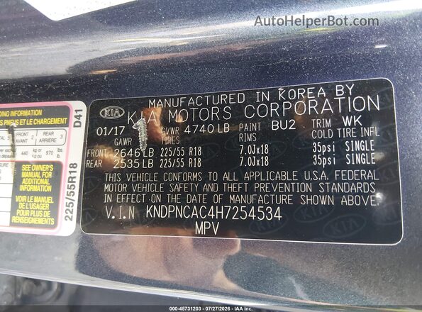 KNDPNCAC4H7254534 2017 KIA SPORTAGE Gray Vista del compartimento del motor