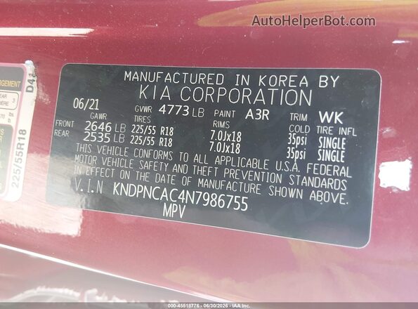 KNDPNCAC4N7986755 2022 KIA SPORTAGE Red ძრავის განყოფილების ხედი