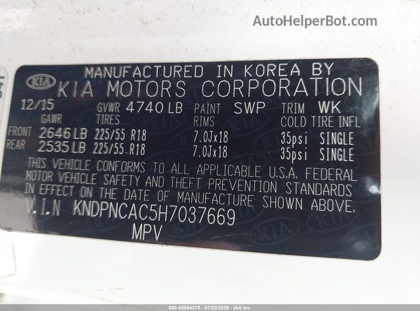 KNDPNCAC5H7037669 2017 KIA SPORTAGE White Շարժիչի բաժամունքի տեսք