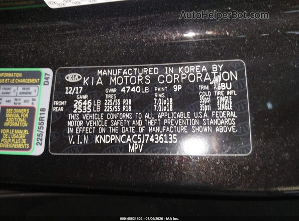 KNDPNCAC5J7436135 2018 KIA SPORTAGE Черный Вид подкапотного пространства