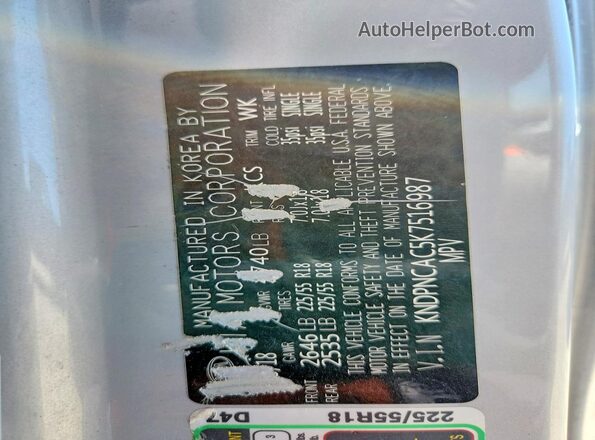 KNDPNCAC5K7516987 2019 KIA SPORTAGE Silver VIN sticker view