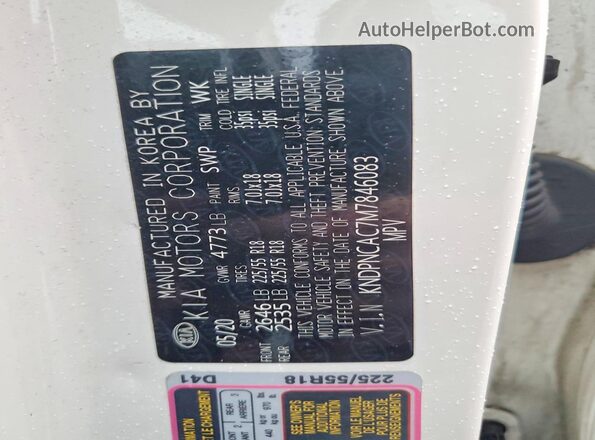 KNDPNCAC7M7846083 2021 KIA SPORTAGE White VIN sticker view