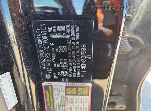 KNDPNCAC8J7355694 2018 KIA SPORTAGE Black VIN კოდის სტიკერის ხედი