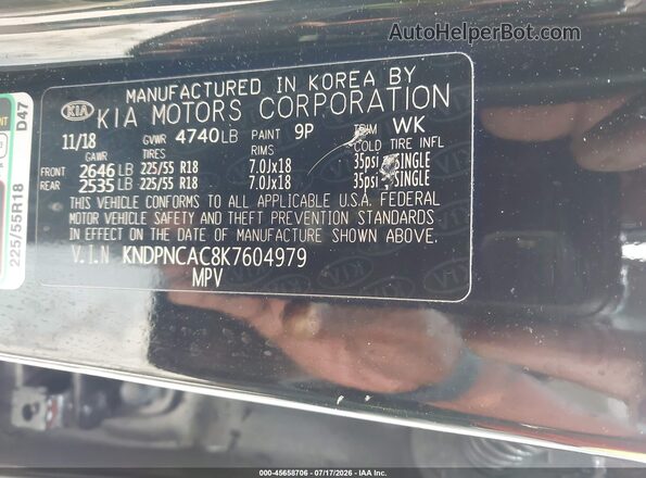 KNDPNCAC8K7604979 2019 KIA SPORTAGE Black ძრავის განყოფილების ხედი