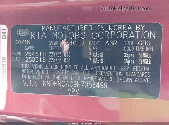 KNDPNCAC9H7053499 2017 KIA SPORTAGE Red Vista del compartimento del motor