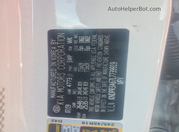 KNDPR3A67L7739919 2020 KIA SPORTAGE White VIN კოდის სტიკერის ხედი