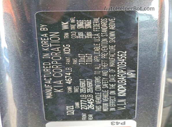 KNDPU3AF0P7034562 2023 KIA SPORTAGE Gray VIN sticker view