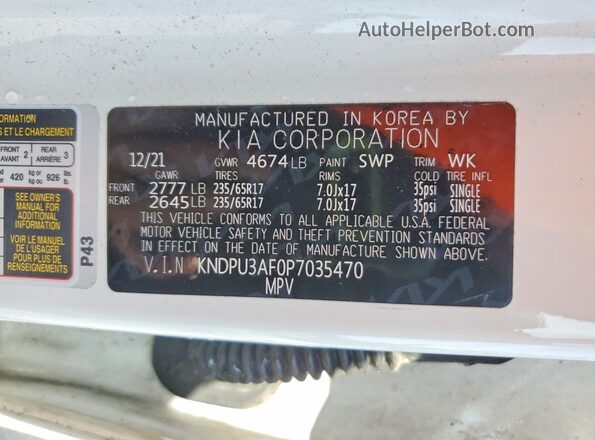 KNDPU3AF0P7035470 2023 KIA SPORTAGE White Widok naklejki z numerem VIN