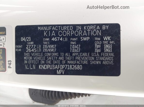 KNDPU3AF0P7182680 2023 KIA SPORTAGE White ძრავის განყოფილების ხედი