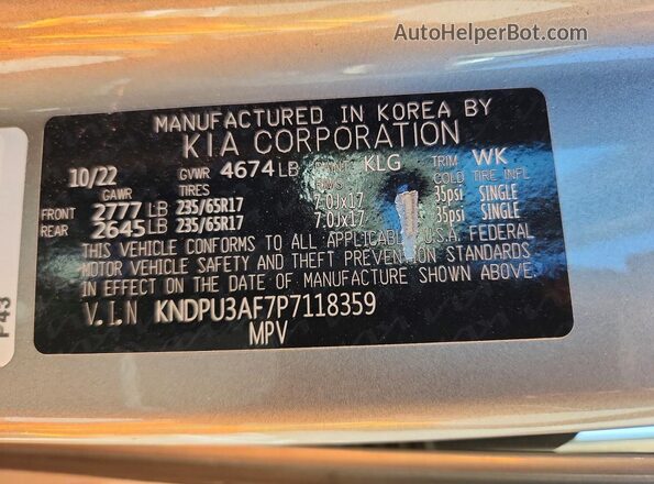 KNDPU3AF7P7118359 2023 KIA SPORTAGE Silver Вид підкапотного простору