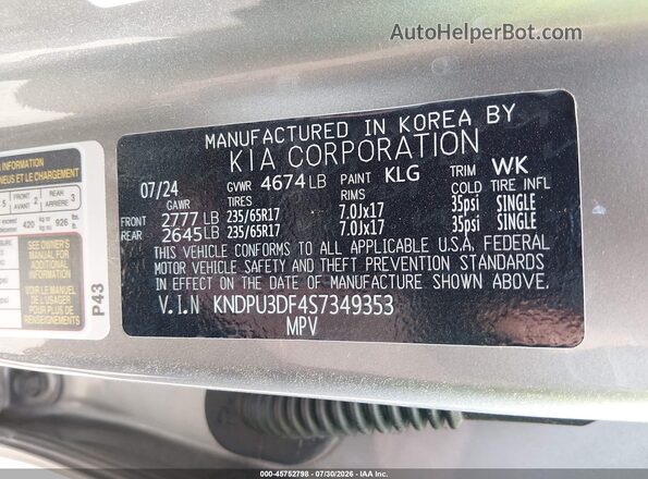 KNDPU3DF4S7349353 2025 KIA SPORTAGE Gray Vista del compartimento del motor