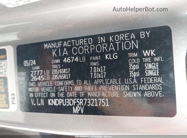 KNDPU3DF5R7321751 2024 KIA SPORTAGE Gray Widok komory silnika