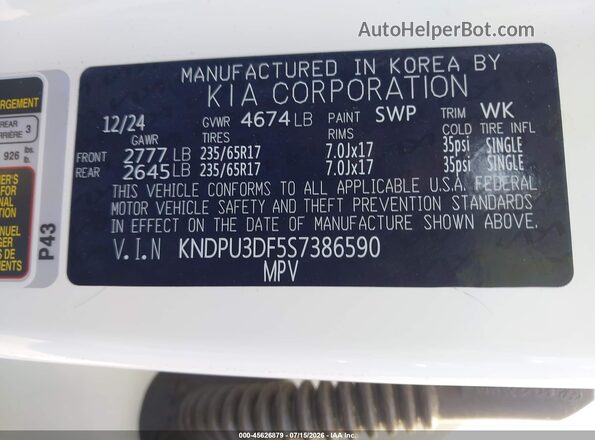 KNDPU3DF5S7386590 2025 KIA SPORTAGE White Widok komory silnika