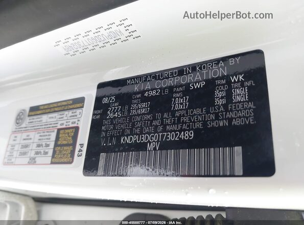 KNDPU3DG0T7302489 2026 KIA SPORTAGE HYBRID White Շարժիչի բաժամունքի տեսք
