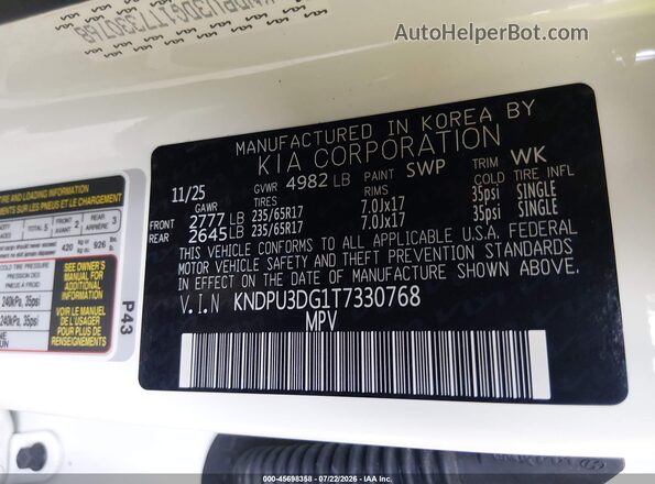 KNDPU3DG1T7330768 2026 KIA SPORTAGE HYBRID White Vista del compartimento del motor