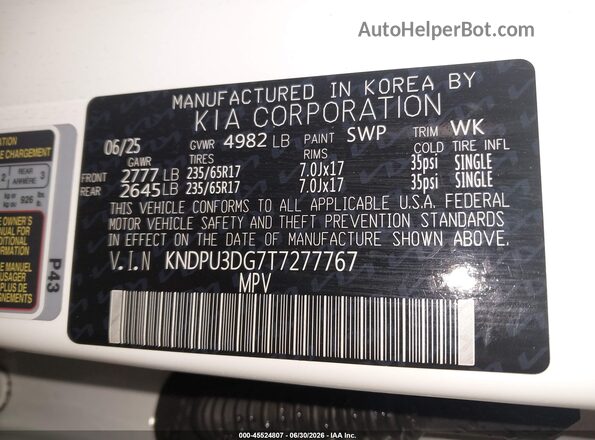 KNDPU3DG7T7277767 2026 KIA SPORTAGE HYBRID White Вид підкапотного простору