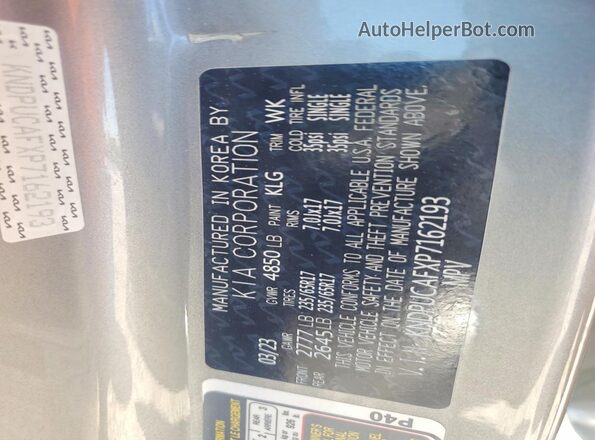 KNDPUCAFXP7162193 2023 KIA SPORTAGE Silver VIN კოდის სტიკერის ხედი