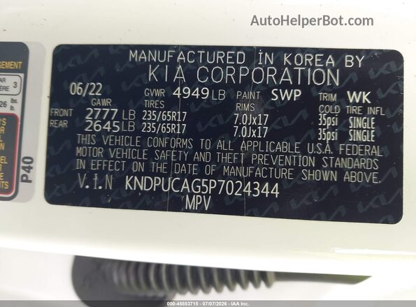 KNDPUCAG5P7024344 2023 KIA SPORTAGE HYBRID White Vista del compartimento del motor