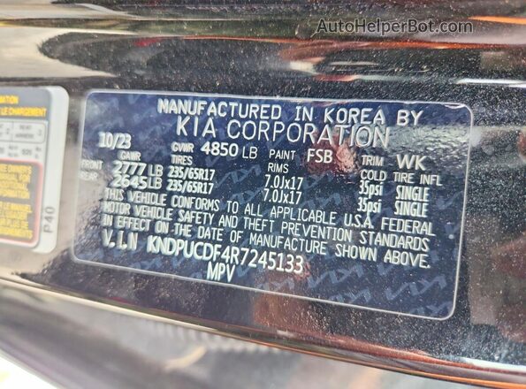 KNDPUCDF4R7245133 2024 KIA SPORTAGE Black Widok naklejki z numerem VIN