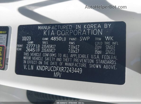 KNDPUCDFXR7243449 2024 KIA SPORTAGE White Շարժիչի բաժամունքի տեսք
