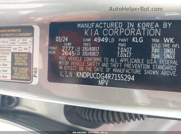 KNDPUCDG4R7155294 2024 KIA SPORTAGE HYBRID Серый Вид подкапотного пространства