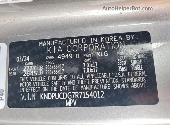 KNDPUCDG7R7154012 2024 KIA SPORTAGE Silver VIN կոդի պիտակի տեսք