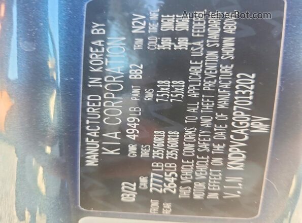 KNDPVCAG0P7013202 2023 KIA SPORTAGE Синий Вид наклейки с VIN-кодом