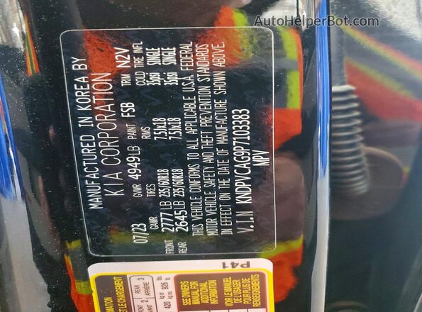 KNDPVCAG9P7103383 2023 KIA SPORTAGE Черный Вид наклейки с VIN-кодом