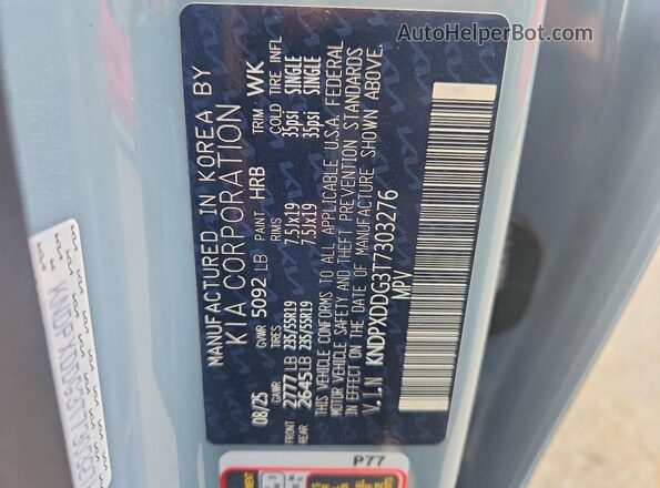 KNDPXDDG3T7303276 2026 KIA SPORTAGE Blue VIN sticker view